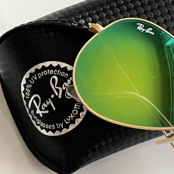 Ray-Ban AVIATOR FLASH LENS Mirrored Green SUNGLASSES Unisex